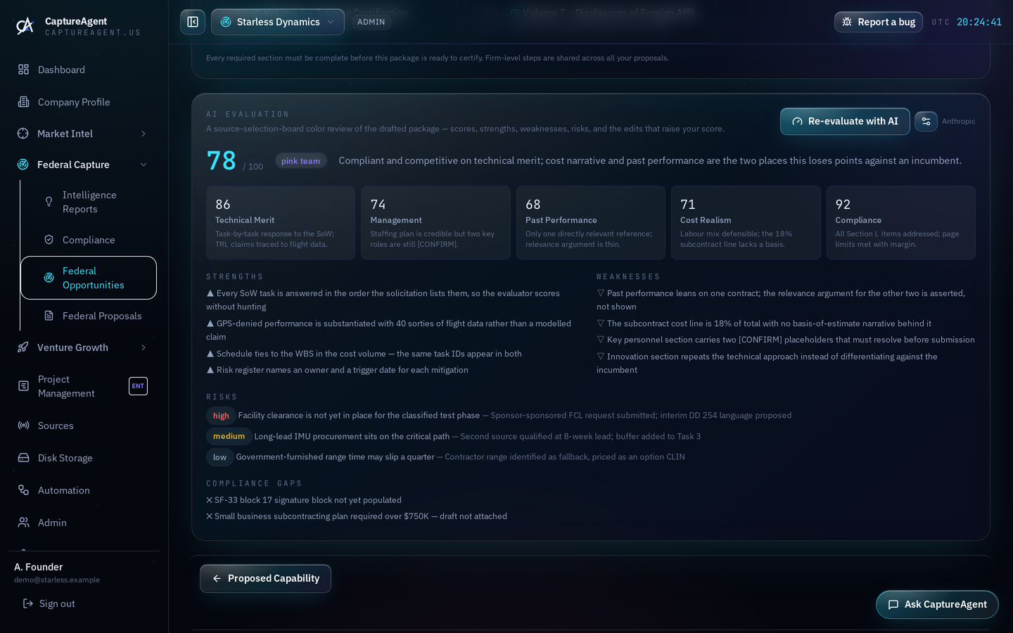 Color-team evaluation scoring the drafted package by factor